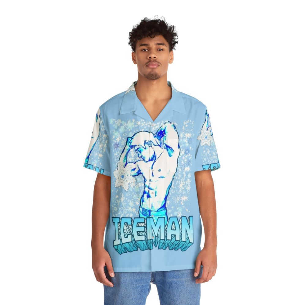 Iceman Hawaiian Shirt with Snowflake and Ice Motif - People Front