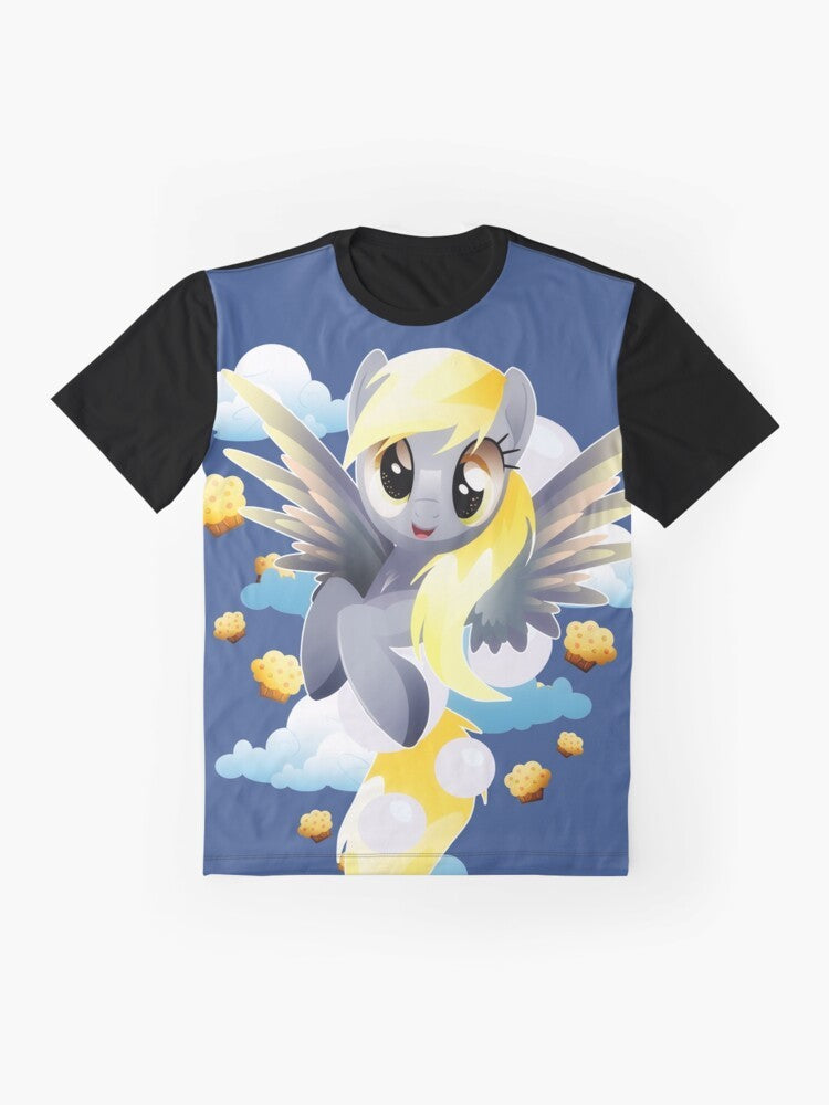 A colorful graphic t-shirt featuring a cute, derpy pegasus pony from My Little Pony: Friendship is Magic. - Flat lay