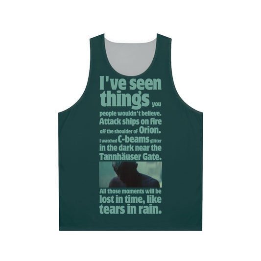 Unisex tank top featuring the iconic 'Tears in Rain' quote from the classic science fiction film Blade Runner