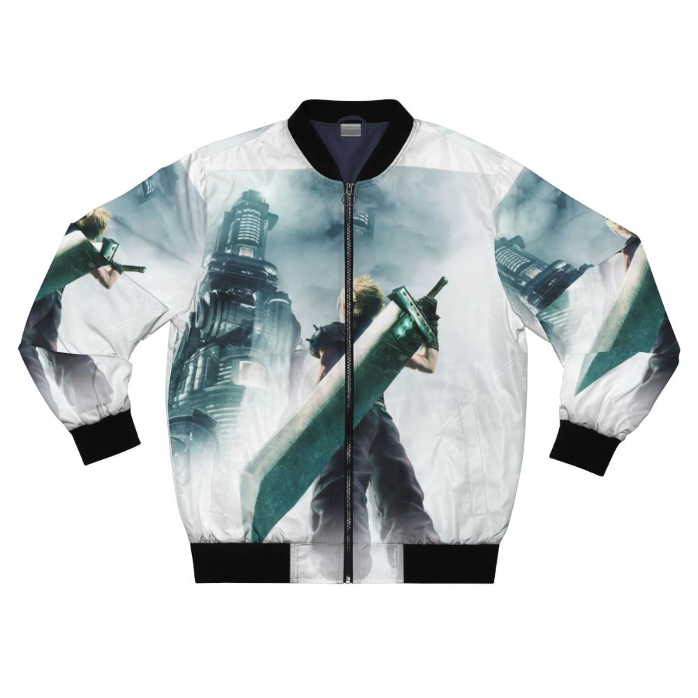 Final Fantasy 7 Remake inspired bomber jacket with game characters and logo