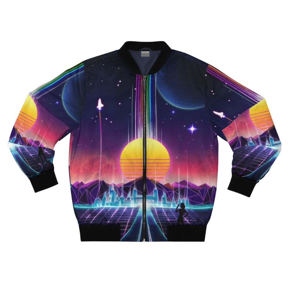 Neon Sunrise Bomber Jacket - Retro Cyberpunk Synthwave Style