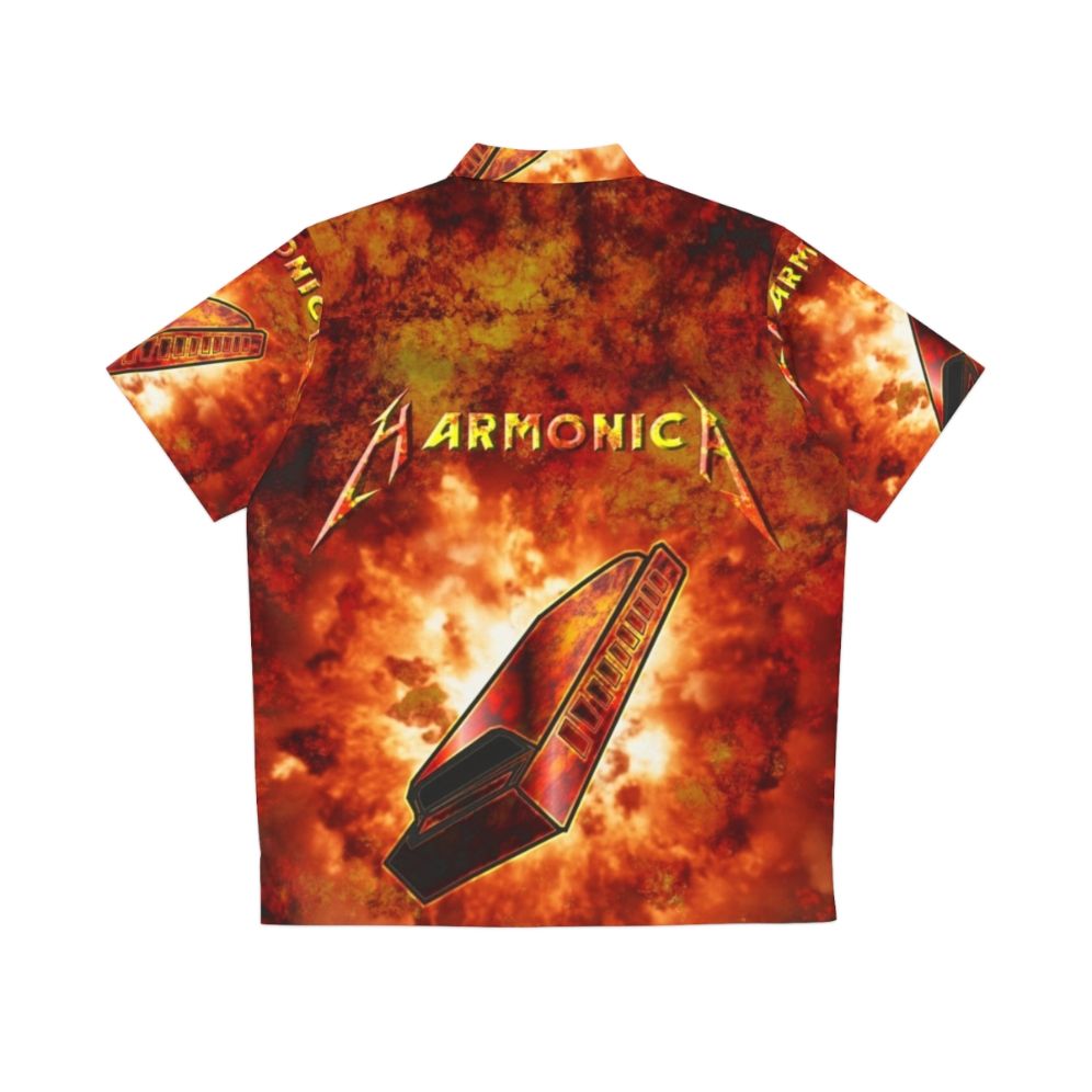 Hard Rock Harmonica Hawaiian Shirt - Retro Music Inspired Tee - Back