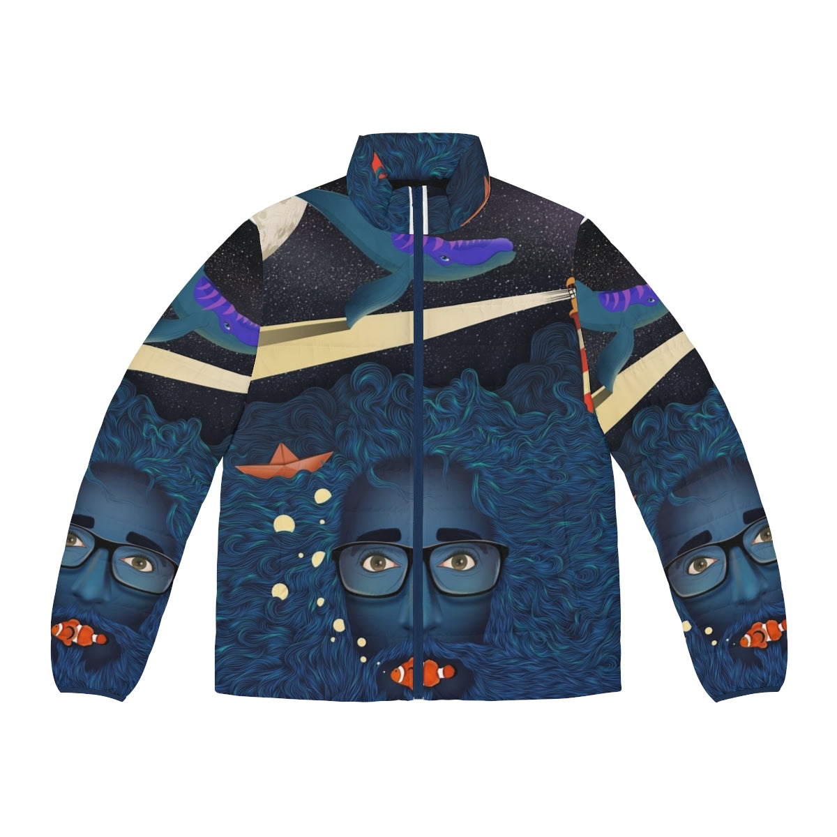 Deep Thoughts Puffer Jacket with Calma Art Design - Fantasy Ocean Theme