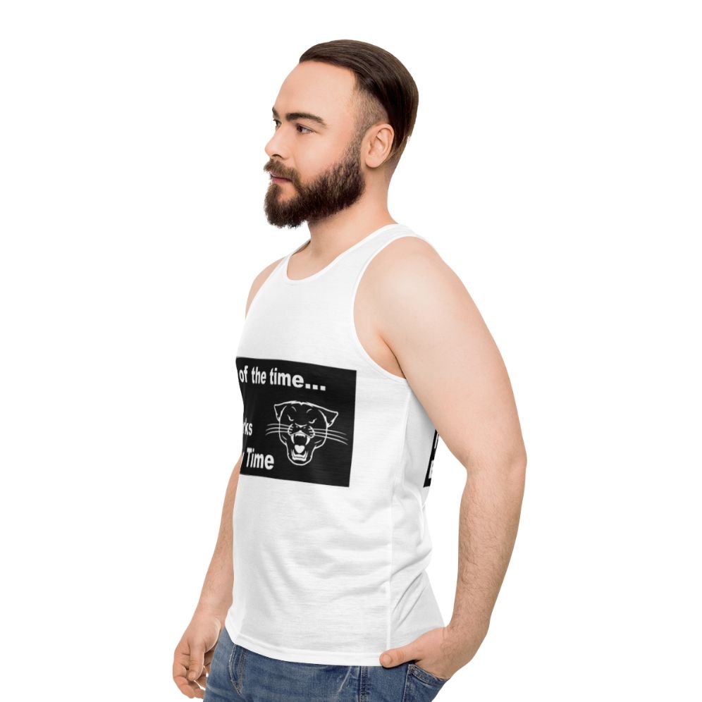 Unisex tank top with Anchorman-inspired design - men side