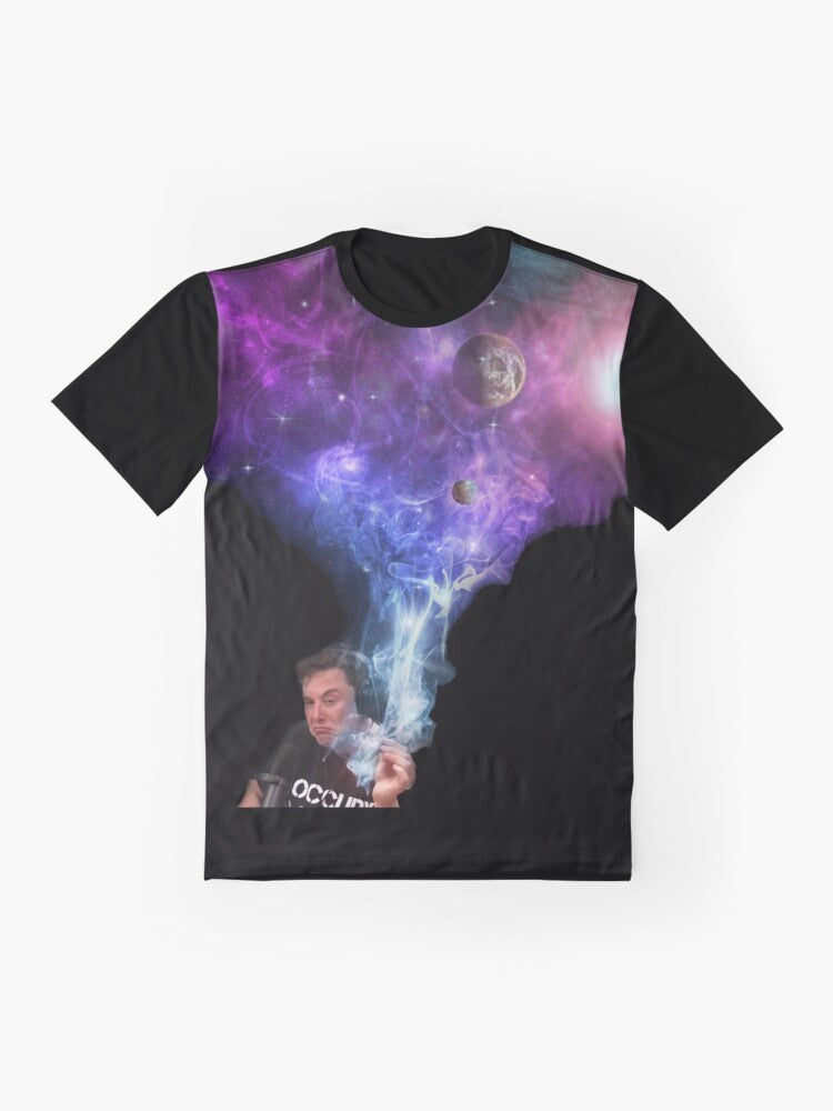 Elon Musk Smoking Weed in Space Graphic T-Shirt - Flat lay