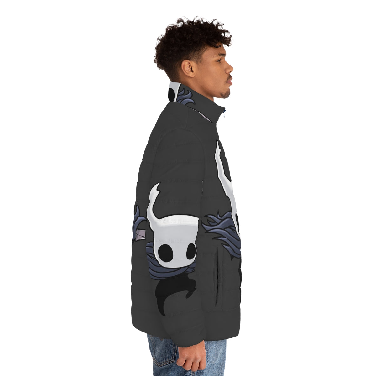 Hollow Knight Attack Puffer Jacket - Dark Fantasy Video Game Merchandise - men side right