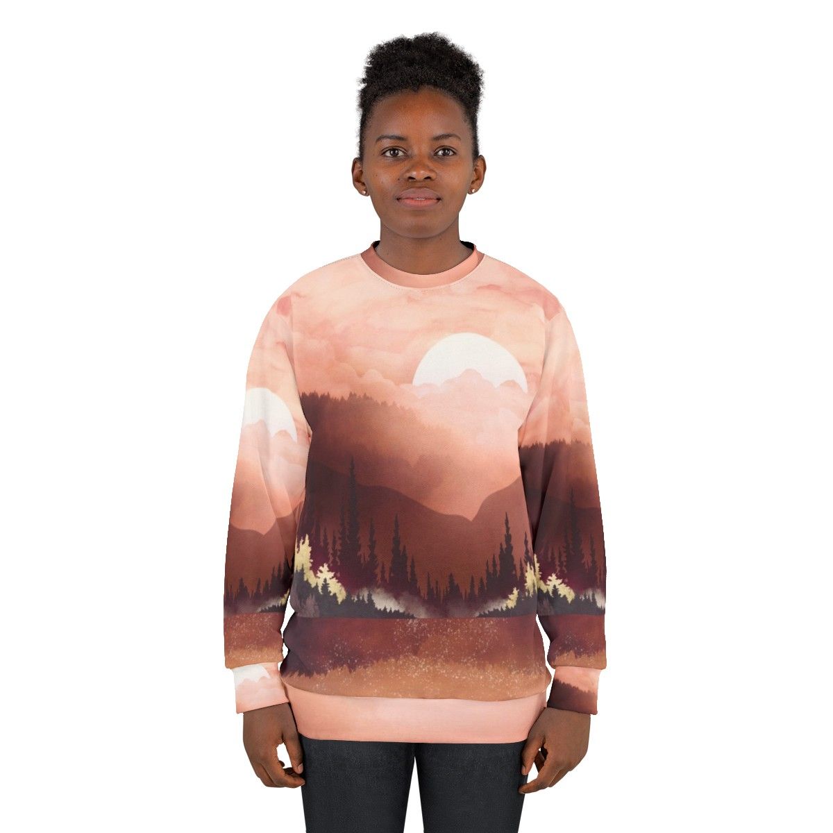 Autumn Reflection Sweatshirt featuring nature landscape and water reflection design - women