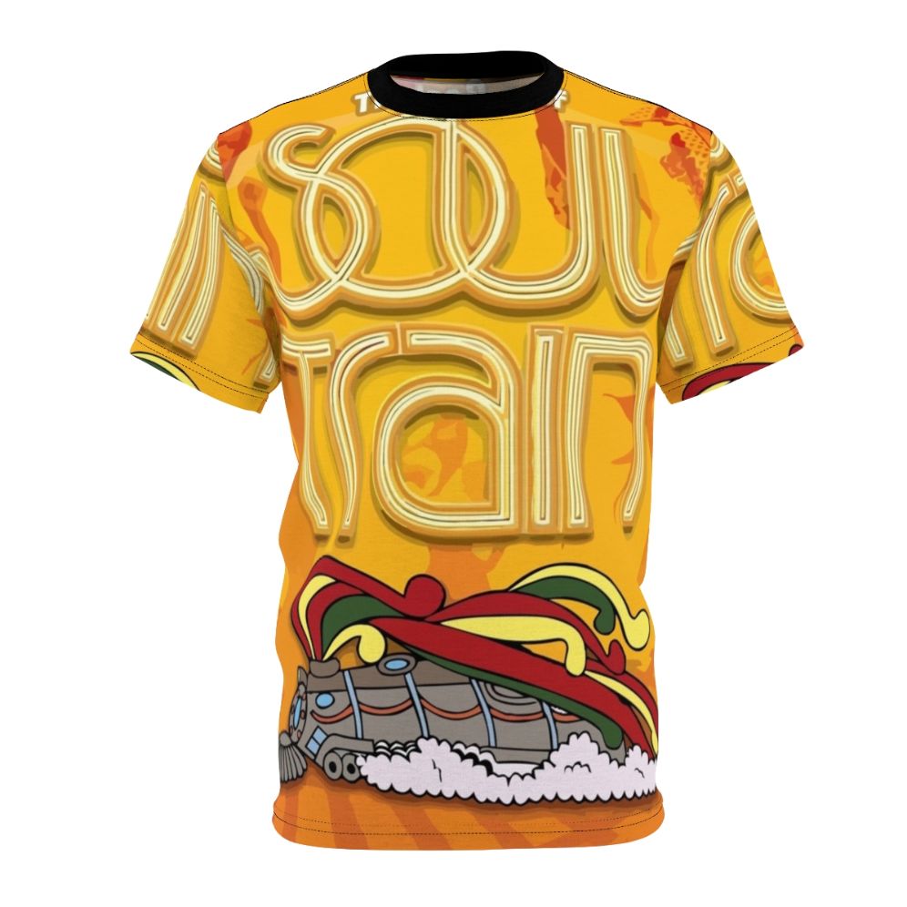 Vibrant AOP t-shirt featuring a retro Soul Train-inspired design