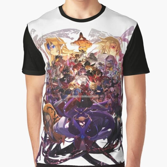 Blazblue video game-themed graphic t-shirt featuring all the main characters from the fighting game series