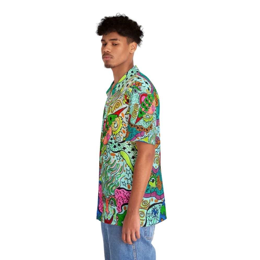 Vibrant cosmic Hawaiian shirt with angelic visionary design - People Left