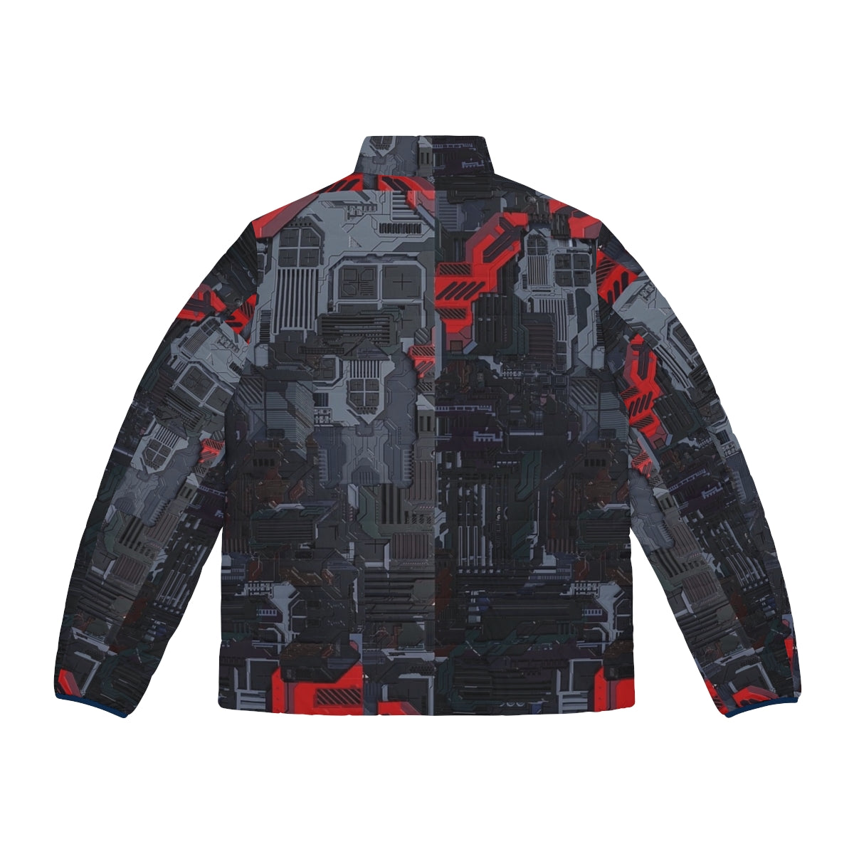 High-tech puffer jacket with circuit board and digital pattern - Back