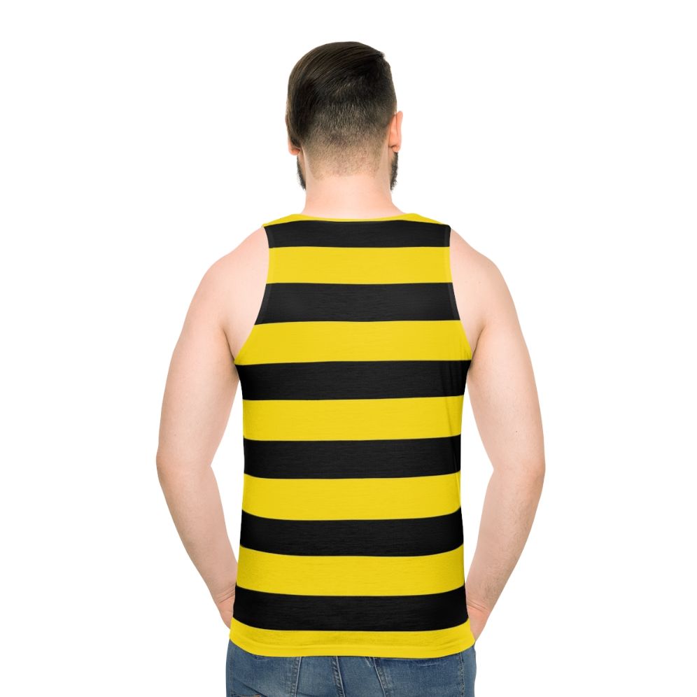 Wide horizontal yellow and black striped unisex tank top - men back