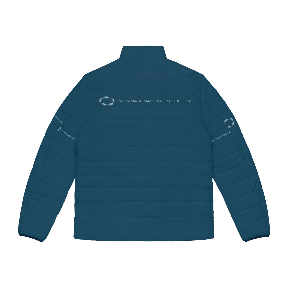 Blue puffer jacket with High IQ Society logo for gifted and intelligent individuals - Back