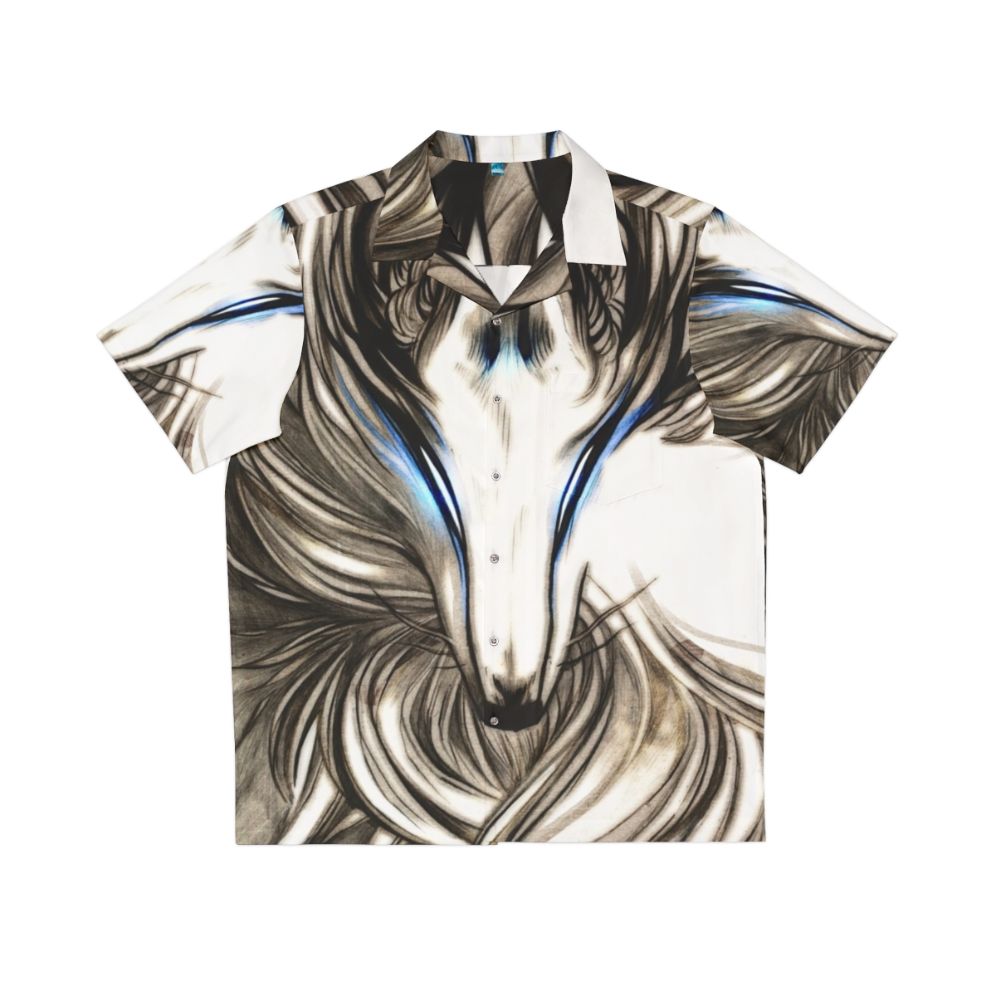 Winter Wolf Hawaiian Shirt with Kitsune Spirit Print