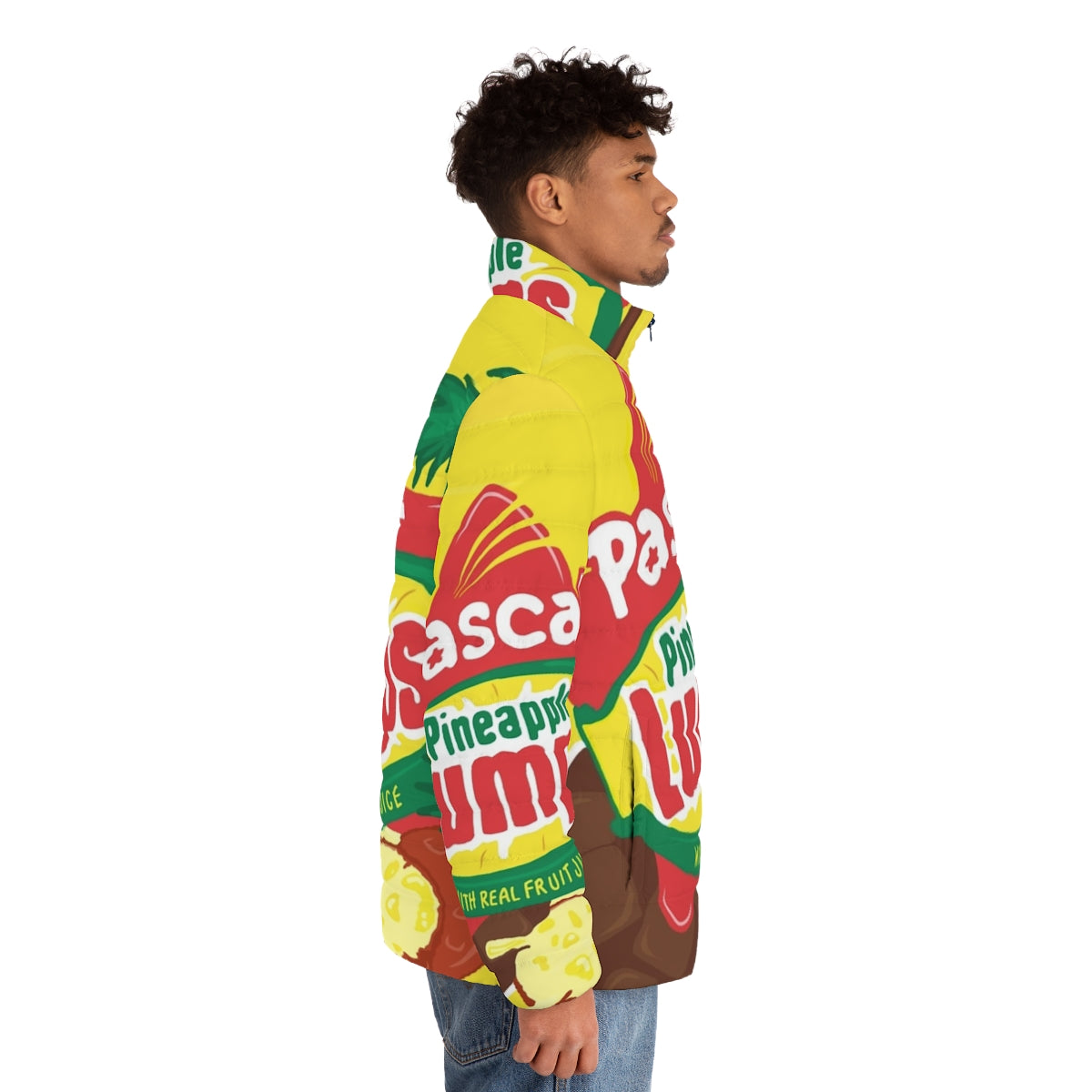 Pineapple Lumps Puffer Jacket, New Zealand Iconic Food Design - men side right