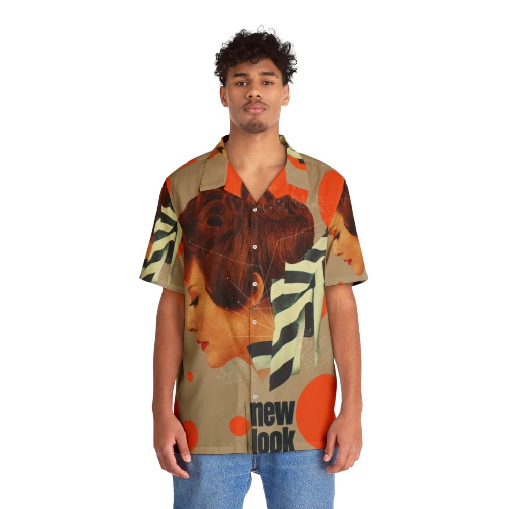 Retro Hawaiian shirt with geometric pattern and ginger hair model - People Front