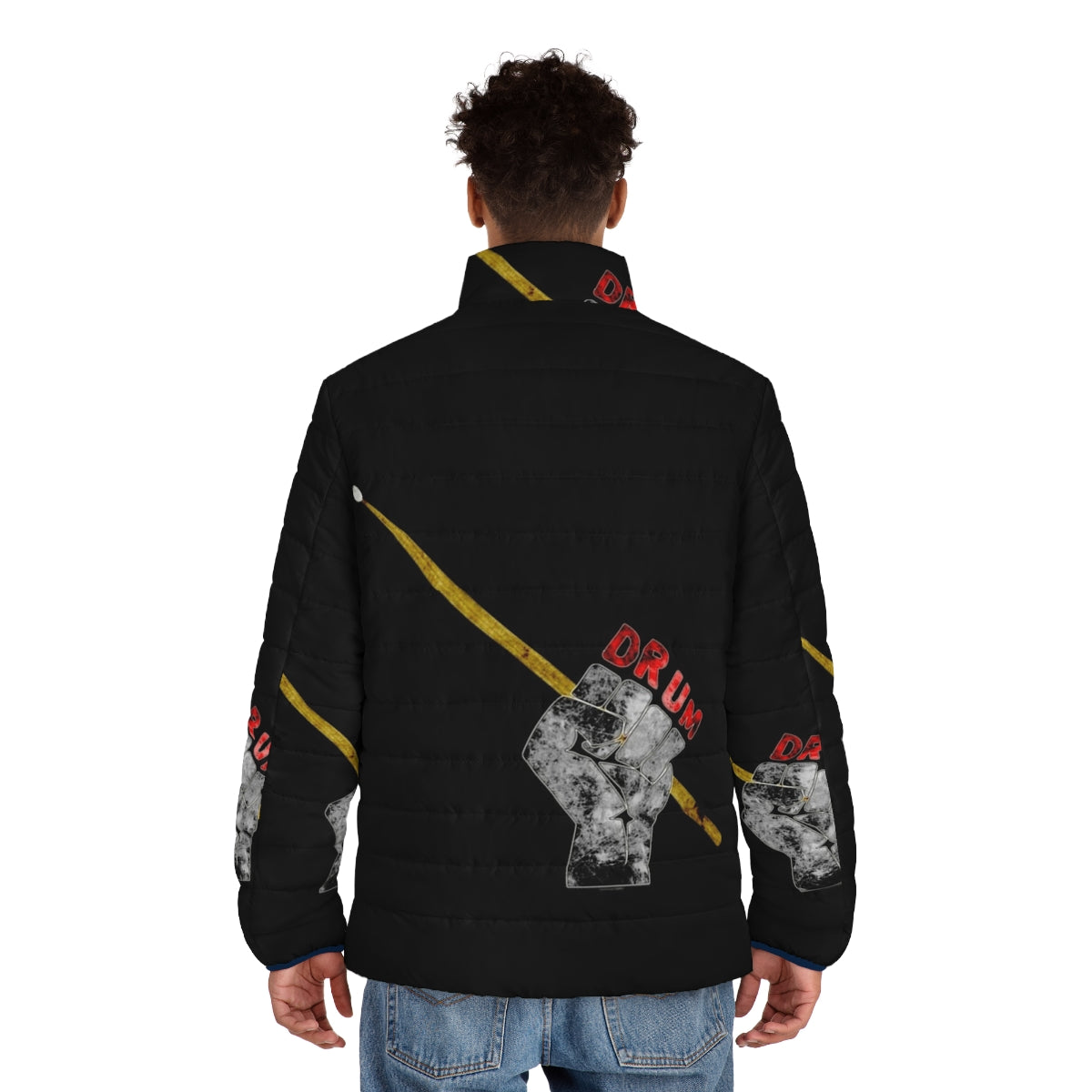 Occupations Drummer Puffer Jacket with Drum and Music Motifs - men back