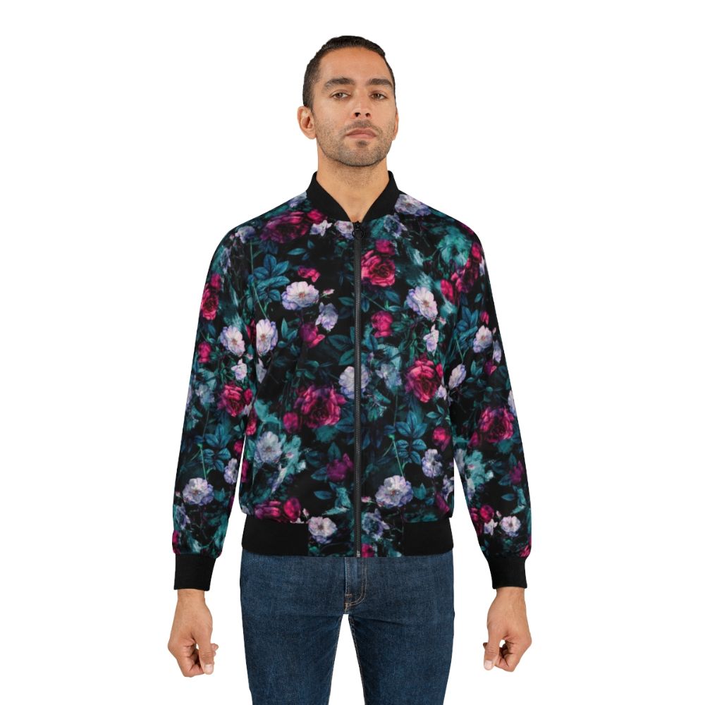 Floral abstract pattern bomber jacket with rose design - Lifestyle