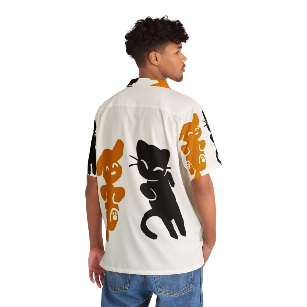 Colorful Hawaiian shirt with playful cat and dog print - People Back