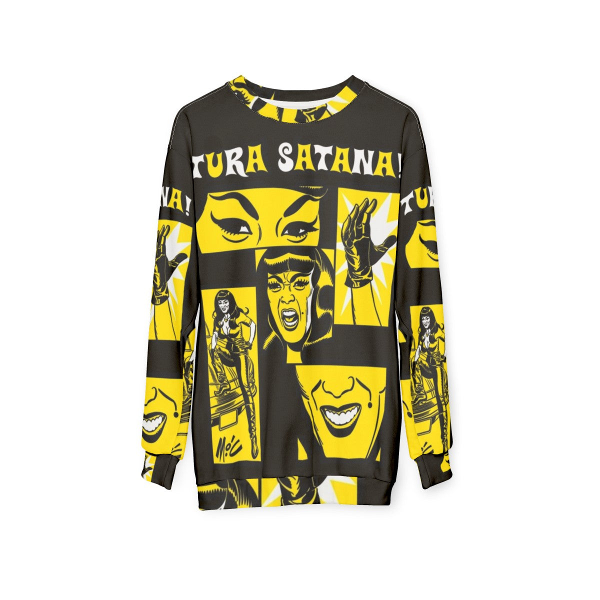 Tura Satana Retro Sweatshirt with Mitch Oconnell Pop Art Design - hanging