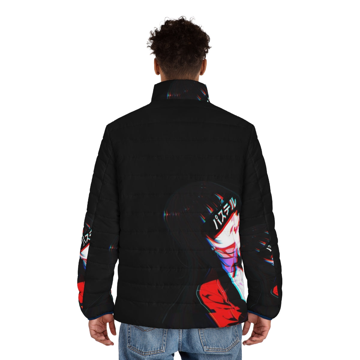 Crimson aesthetic cyberpunk kakegurui anime puffer jacket - men back