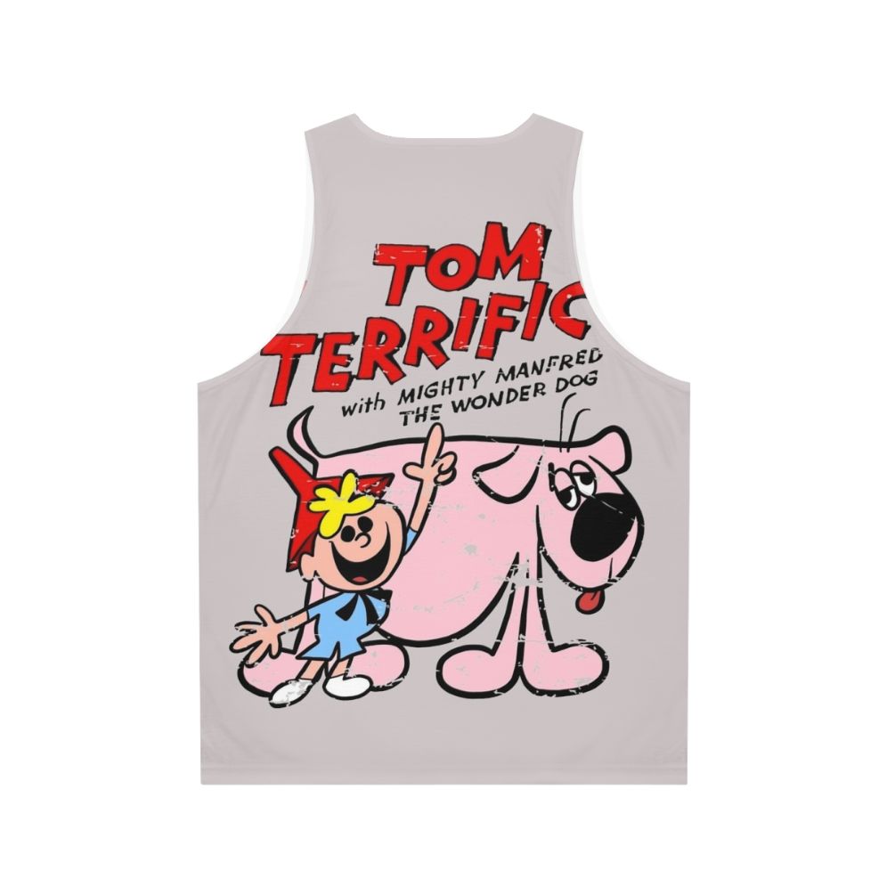 Retro unisex tank top featuring the cartoon character Tom Terrific - Back