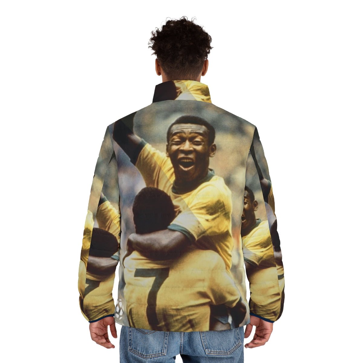 Pele Puffer Jacket - Retro Brazil Soccer Inspired Outerwear - men back