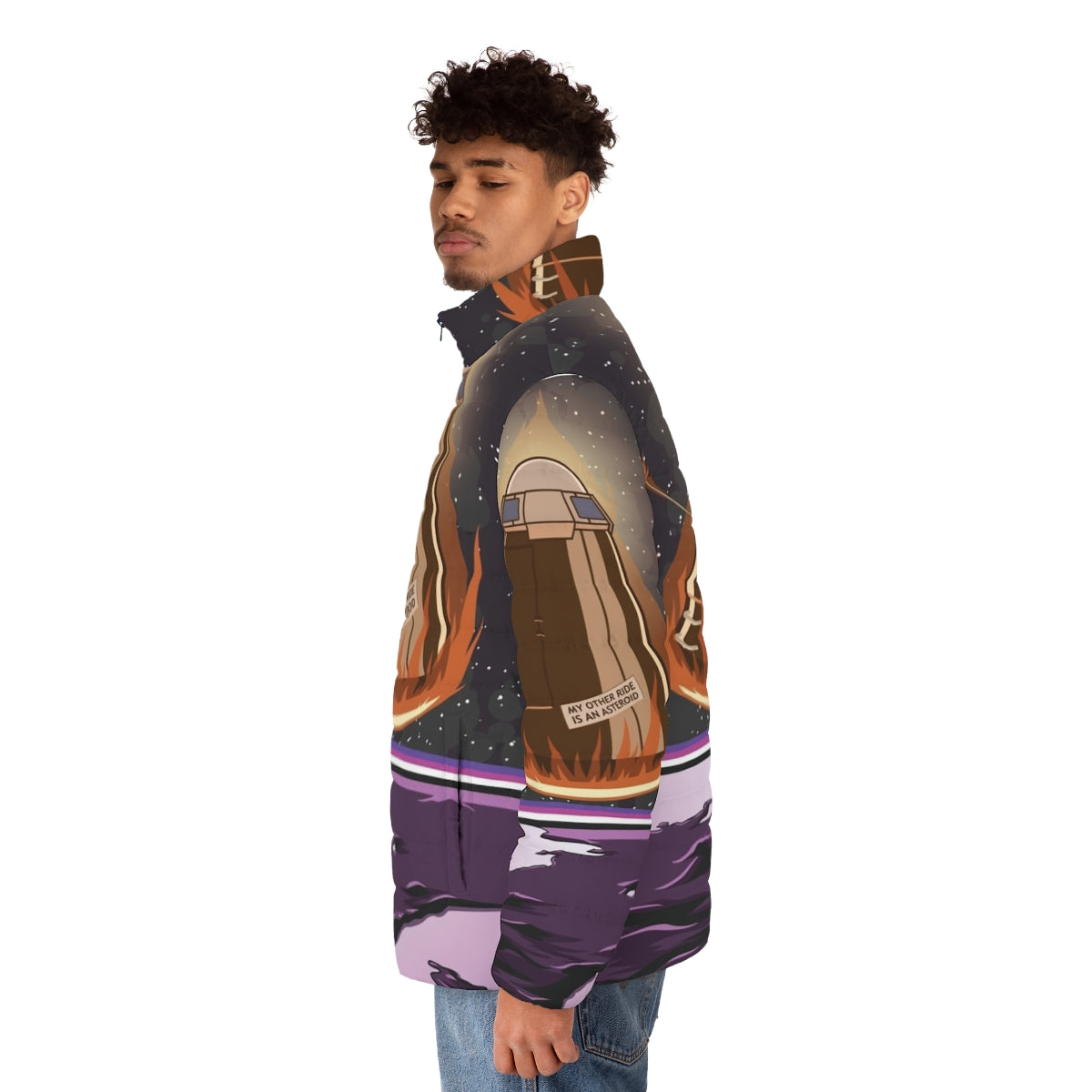 Kamping Wide Puffer Jacket - Kerbal Space Program inspired apparel with space, rocket, and exploration graphics - men side left