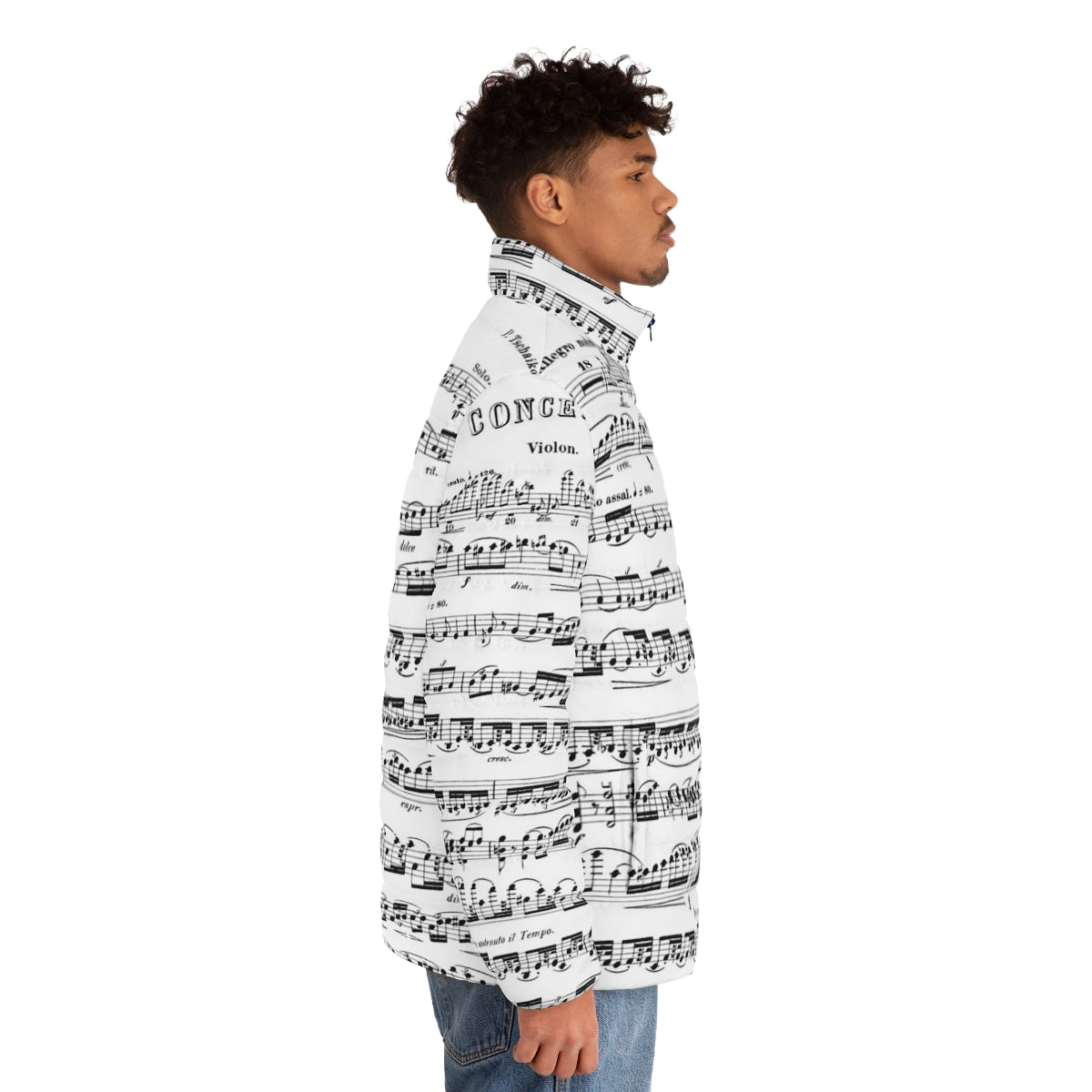 Puffer jacket featuring the Tchaikovsky Violin Concerto design - men side right