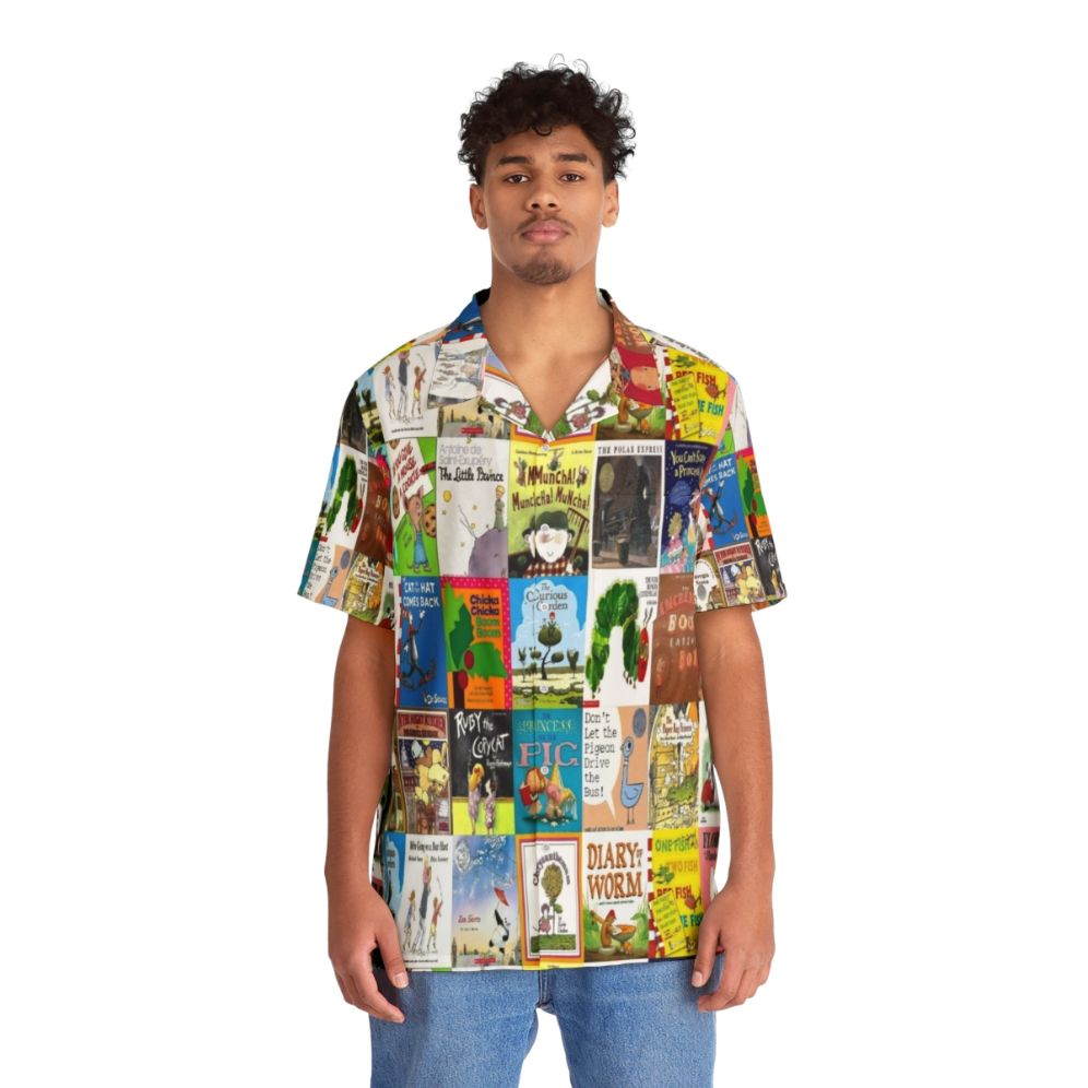 Children's picture book covers featured on a tropical Hawaiian shirt - People Front