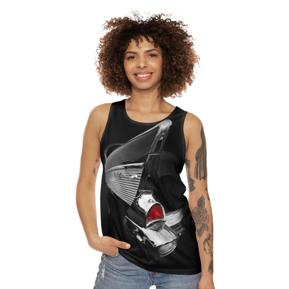 Vintage 1957 Chevy Bel Air black unisex tank top - women