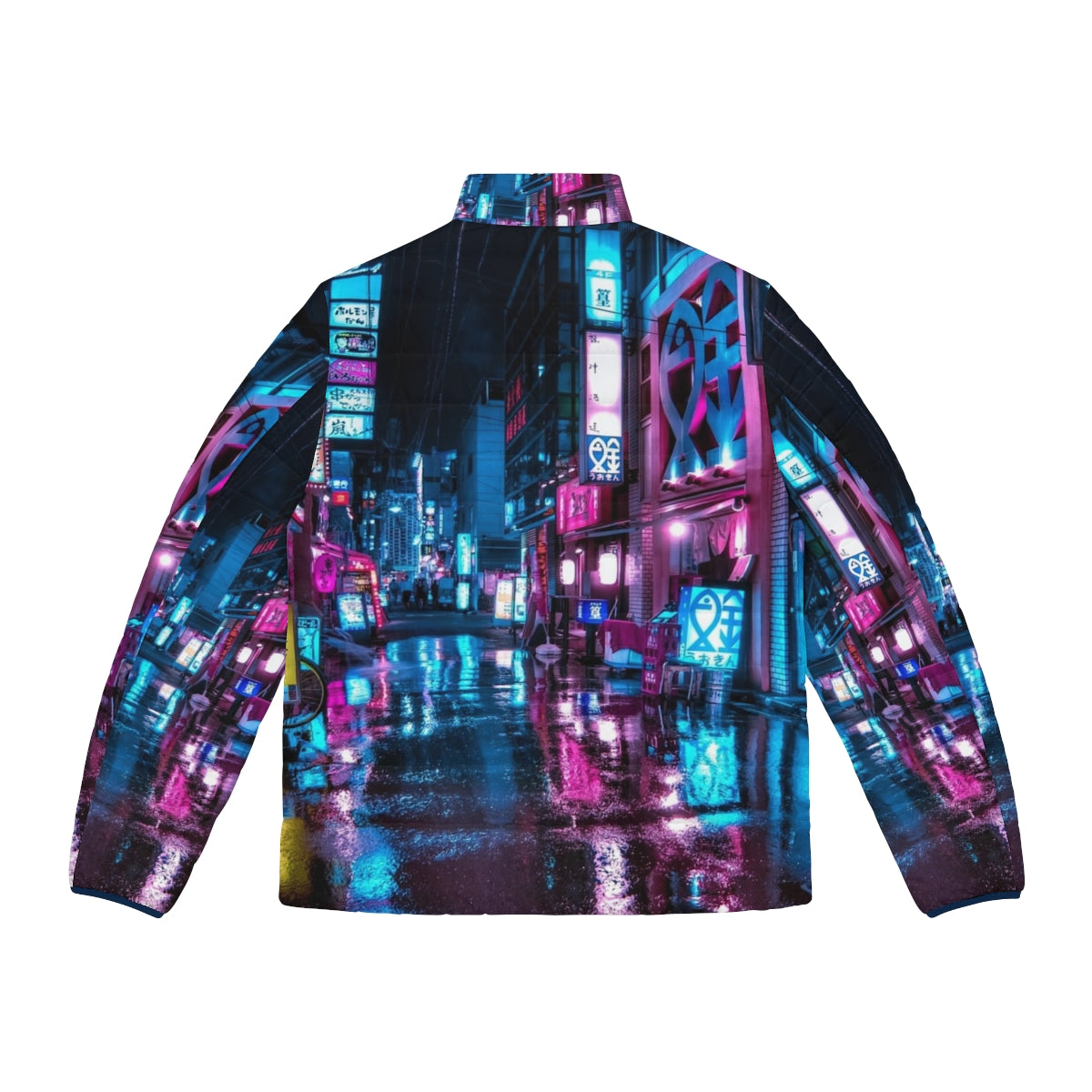 Tokyo Shimbashi puffer jacket with neon lights and cyberpunk city vibes - Back