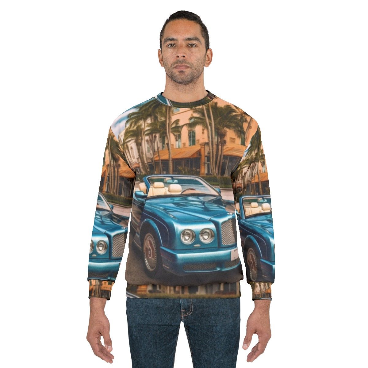 Luxurious Bentley Azure Convertible Sweatshirt with palm trees in the background - men