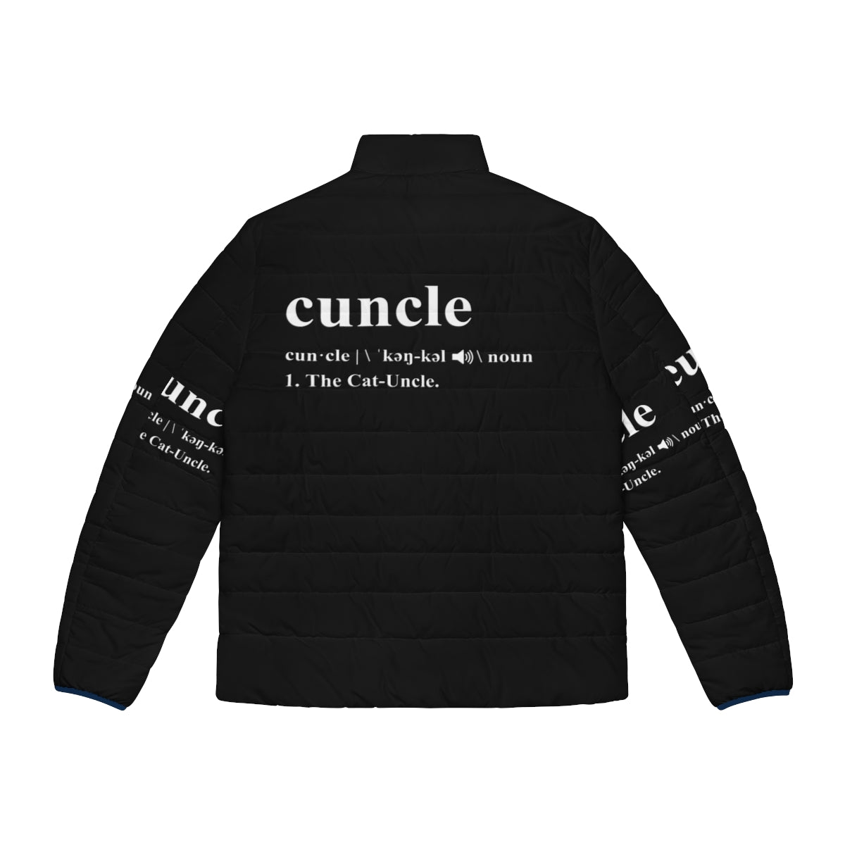 Cat uncle cuncle wearing a cozy puffer jacket - Back