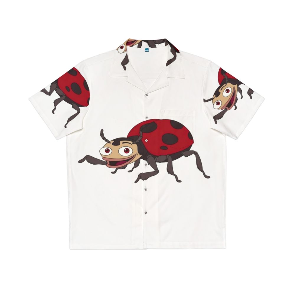 Vibrant Hawaiian shirt featuring a playful ladybug design inspired by the Netflix show Big Mouth