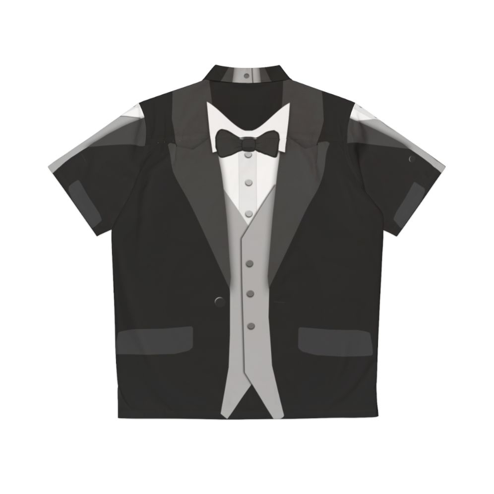 Funny Black Hawaiian Shirt with Tuxedo Bowtie and Vest - Back