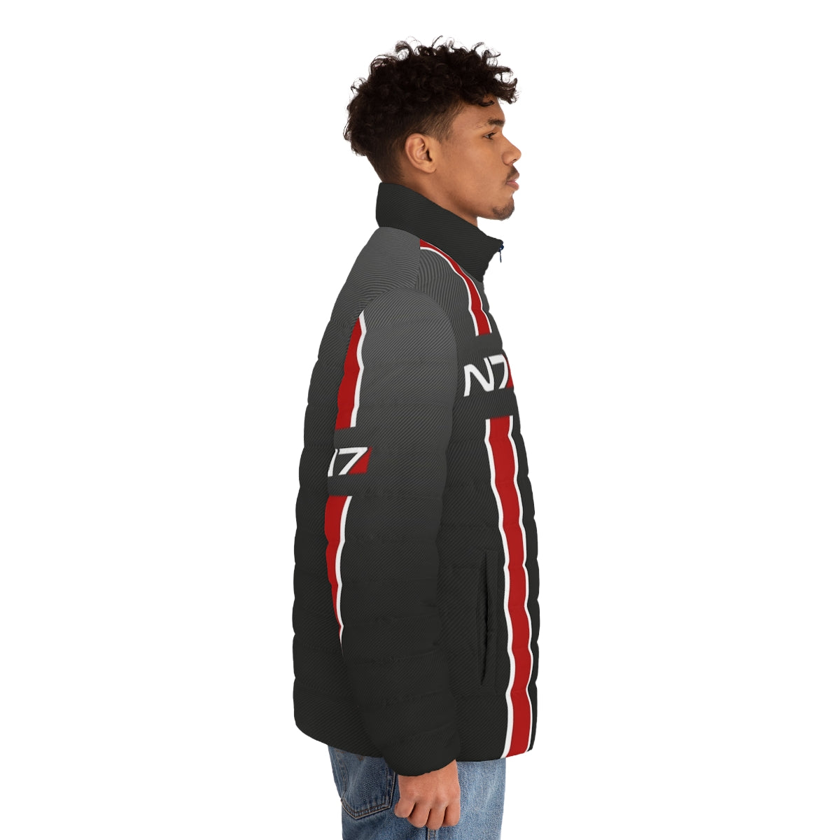 Mass Effect N7 Iconic Puffer Jacket featuring Commander Shepard - men side right