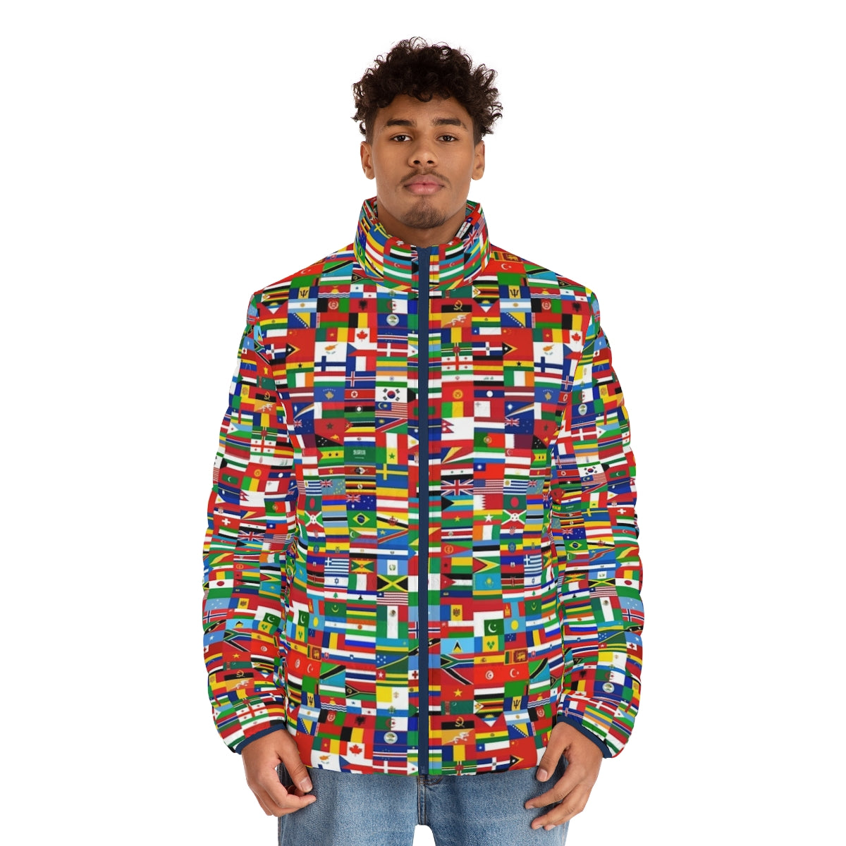 Flags Of The World Puffer Jacket with Vibrant International Flag Designs - men front