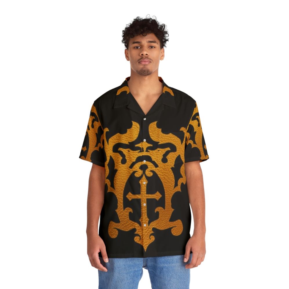 Belmont Crest Hawaiian Shirt with Castlevania Inspired Tropical Design - People Front