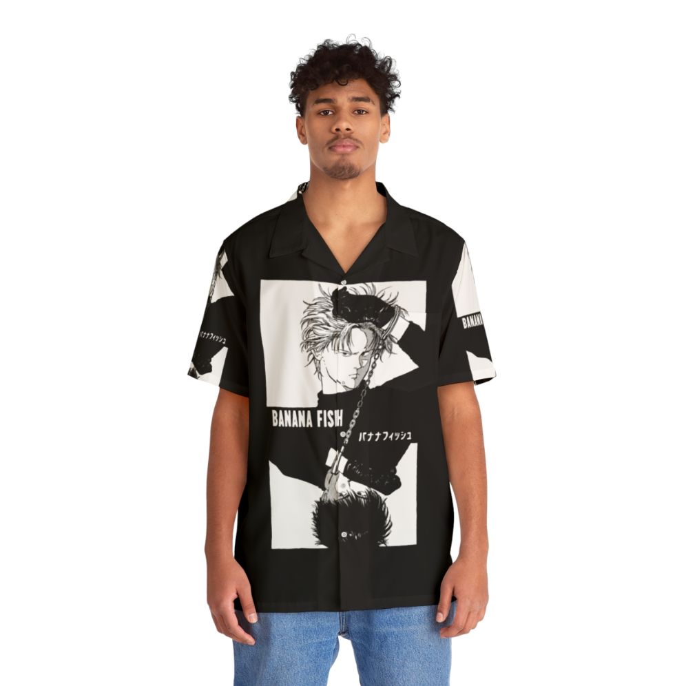 Banana Fish-themed Hawaiian shirt with chains and fish design - People Front