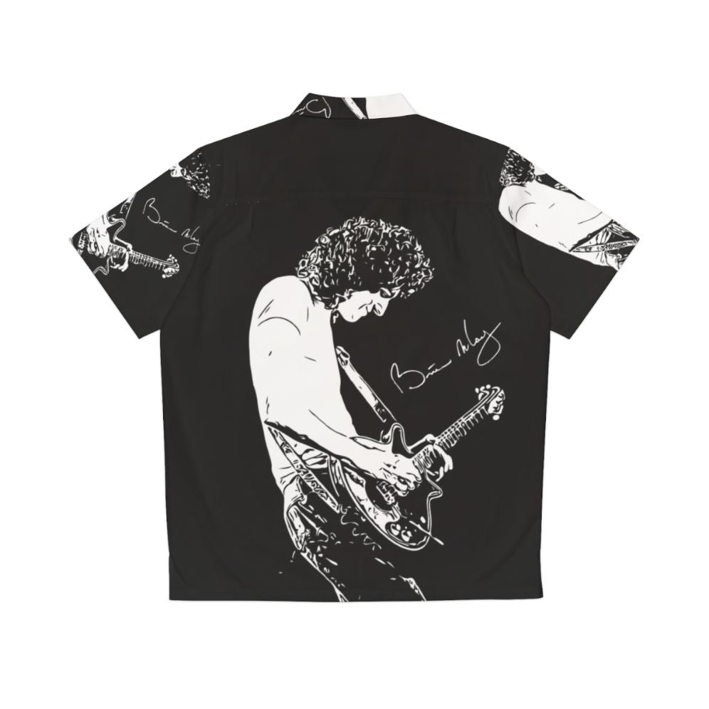 Brian May wearing a Hawaiian shirt with the Queen band logo - Back