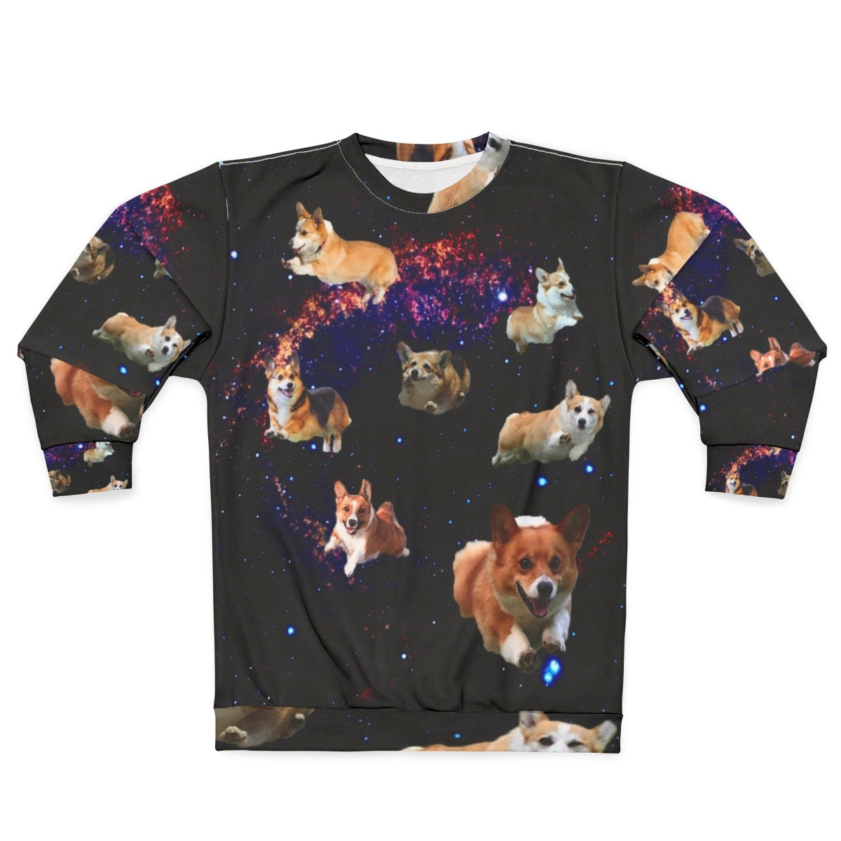 Space Corgis Sweatshirt featuring a trippy, celestial design with a cute corgi