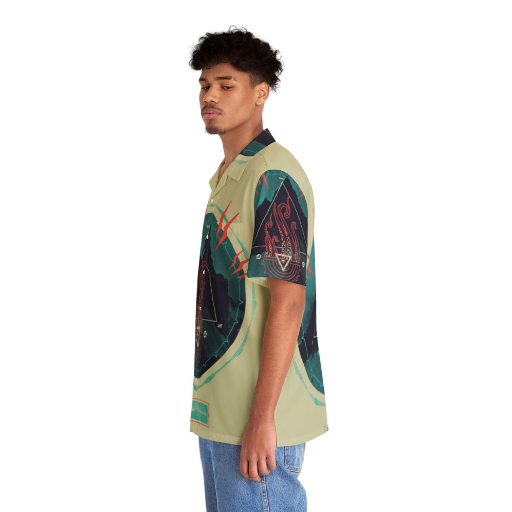 Lovecraft-Inspired Mountain of Madness Hawaiian Shirt with abstract occult symbols - People Left