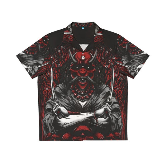 Oni Hawaiian Shirt with Demon, Skull, and Sakura Floral Design