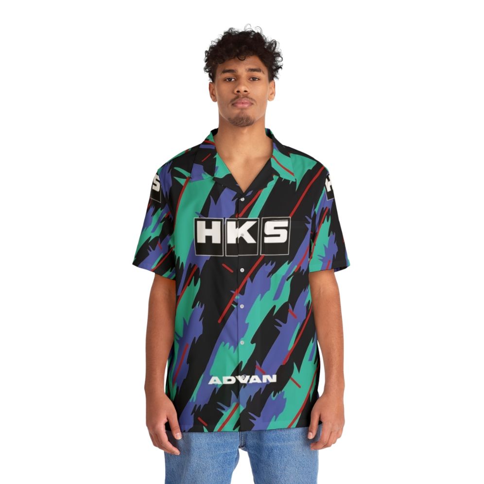 HKS Advan JDM Hawaiian Shirt with Tropical Print - People Front