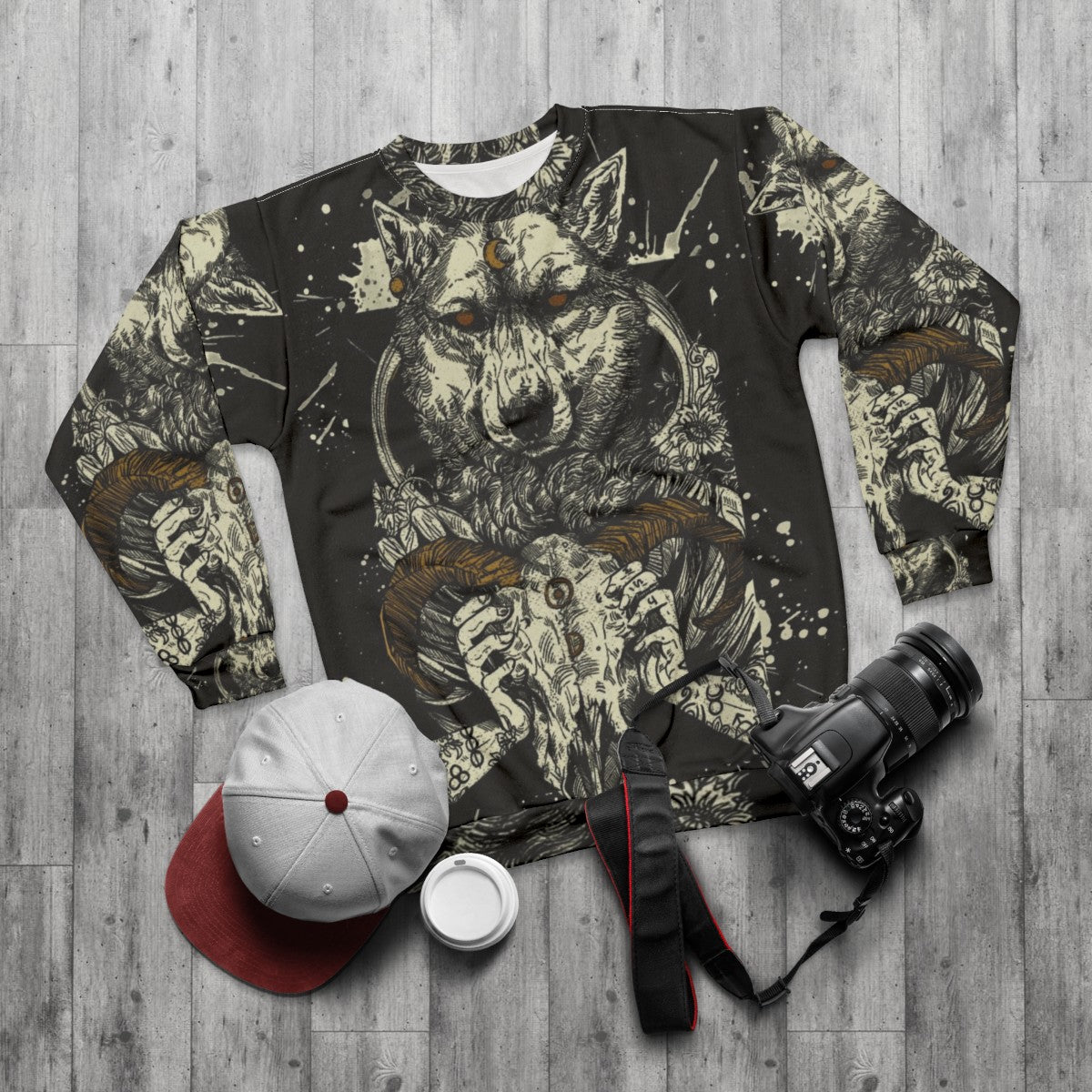 Witchcraft sweatshirt with occult and supernatural design - flat lay