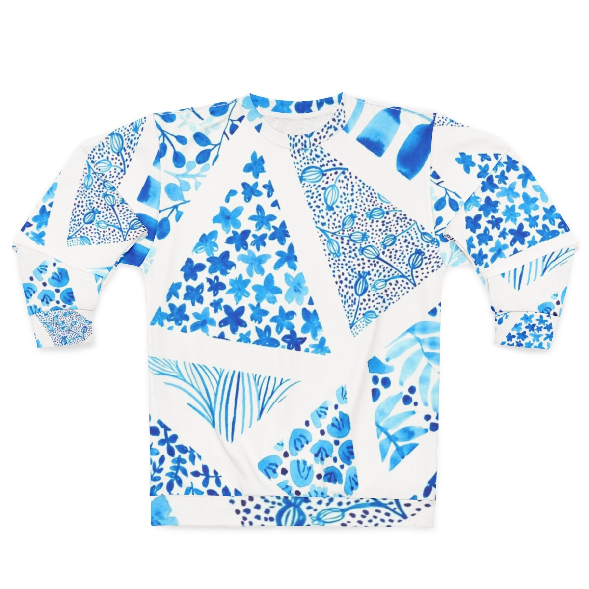 Blue abstract pattern sweatshirt with nature-inspired design