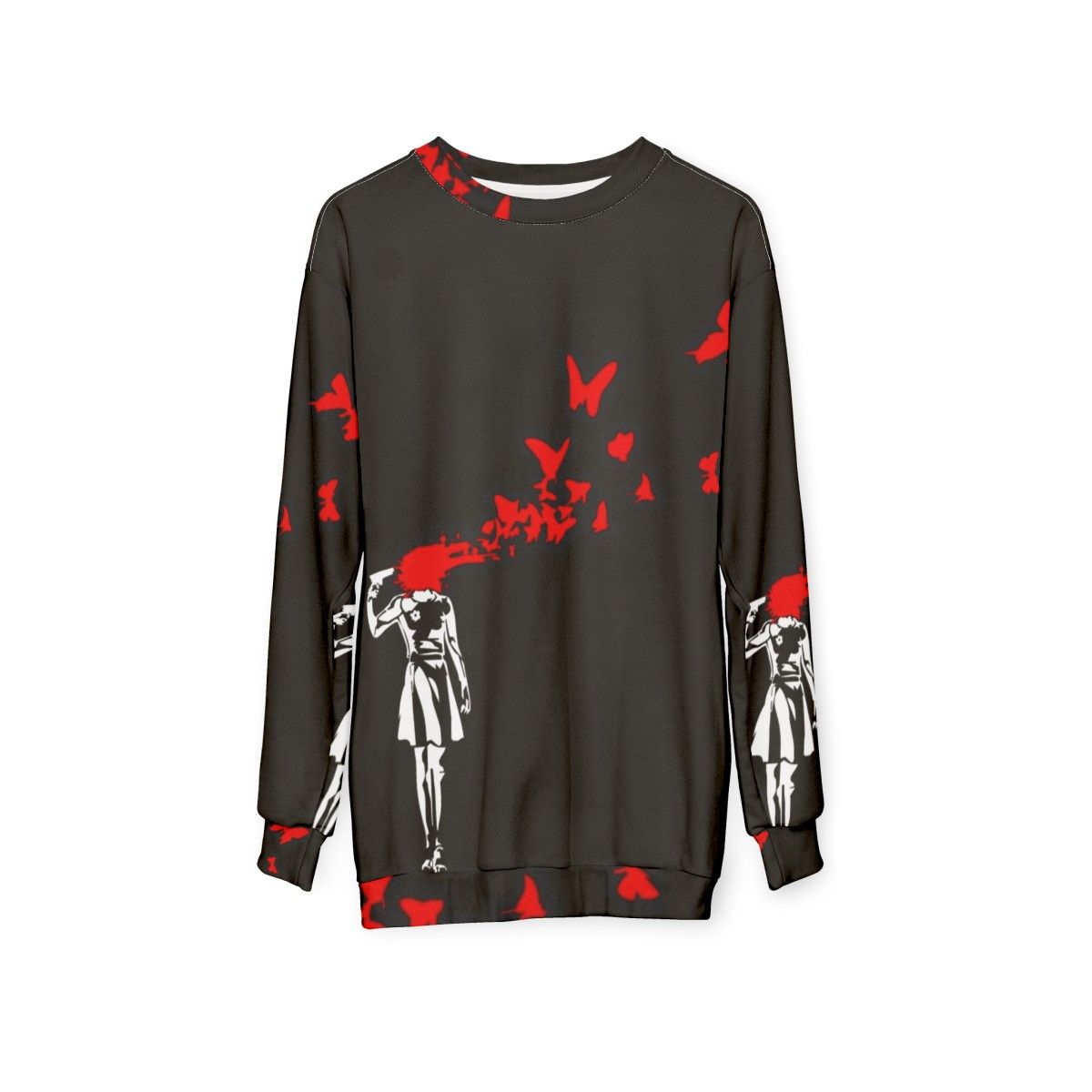 Banksy Girl Butterfly Sweatshirt - hanging