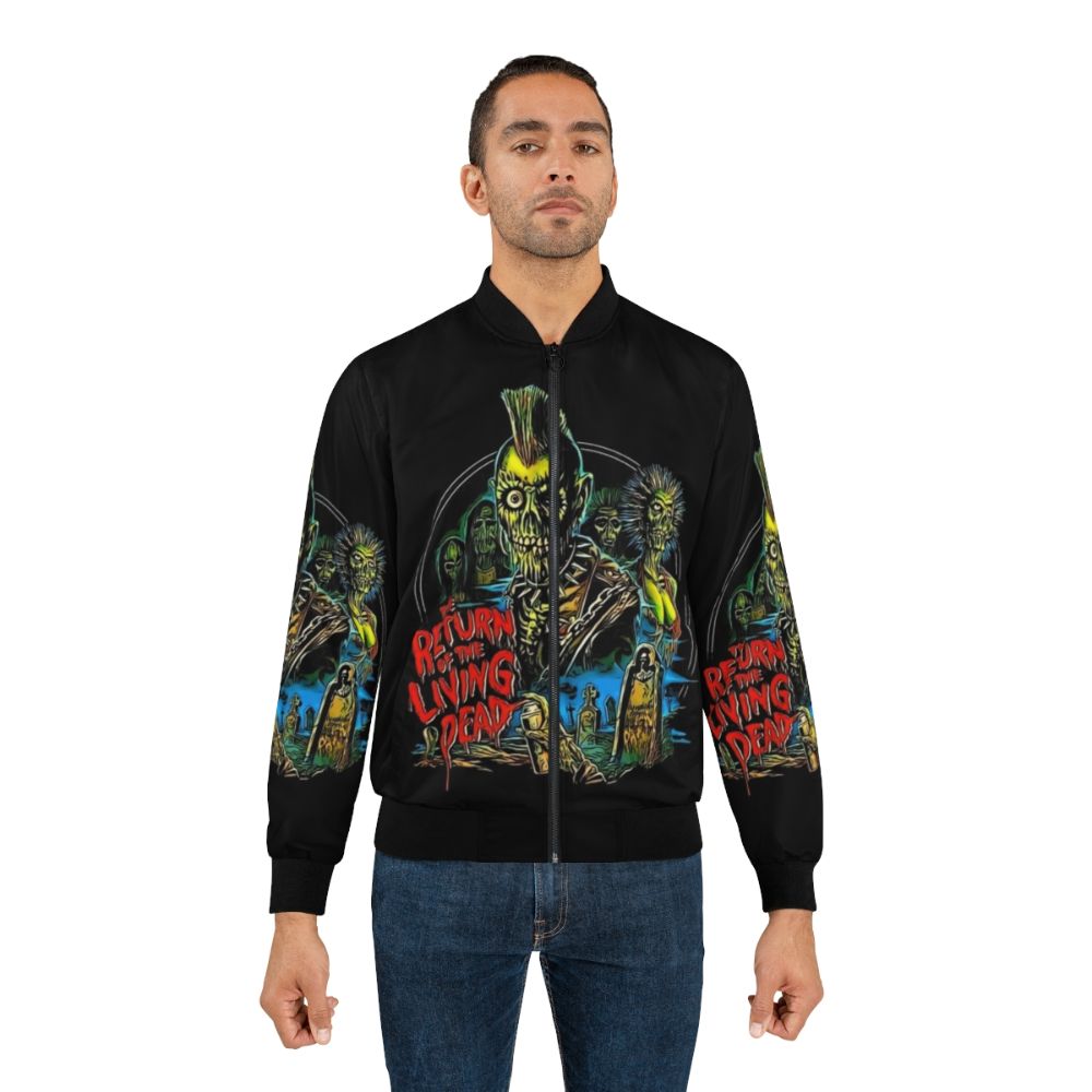 Return of the Living Dead Tarman Bomber Jacket with a horror movie design featuring the iconic Tarman character - Lifestyle