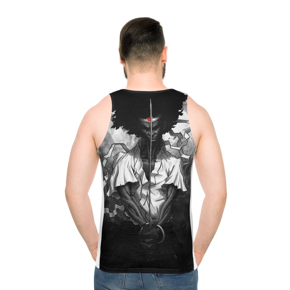 Unisex tank top with afro samurai inspired design - men back